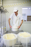 Each day gives us about 70 wheels, which are pressed in their hoops overnight